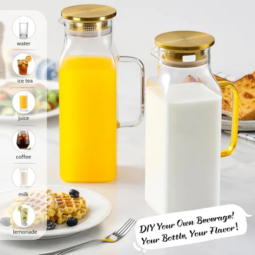 Miniatura 3 de 2 Pack de jarras de vidrio cuadrado de 2 litros/68 oz con tapa y asa para refrigerador, jarra para té helado y café, recipiente para bebidas, jarra