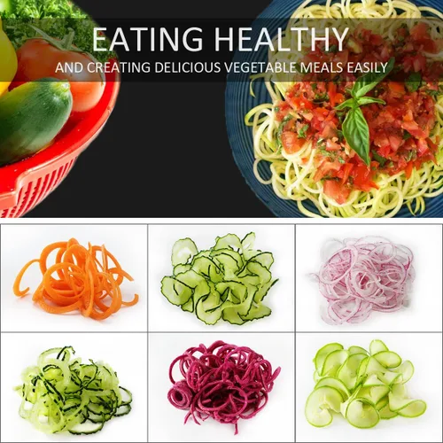 Miniatura 6 de Spiralizer - Cortador de verduras (cuchillas giratorias 4 en 1), espiralizador de verduras resistente con fuerte ventosa, fideos en espiral