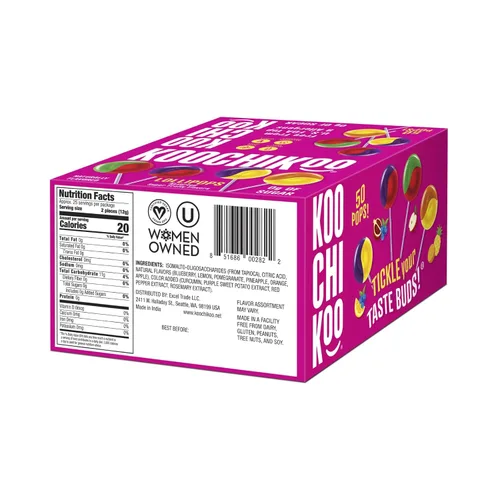 Miniatura 3 de Koochikoo Caja variada de paletas sin azúcar, sabores de frutas surtidos, sin azúcar añadido, sin gluten y certificado vegano, paletas/caja de 50 CT