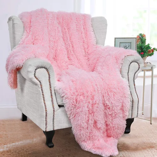 BENRON Mantas de Tiro Rosa Claro, Suaves Peludas Difusas Sherpa Bonita Manta de Tiro Rosa Bebé Acogedora Mullida de Piel Sintética para Cama Sofá