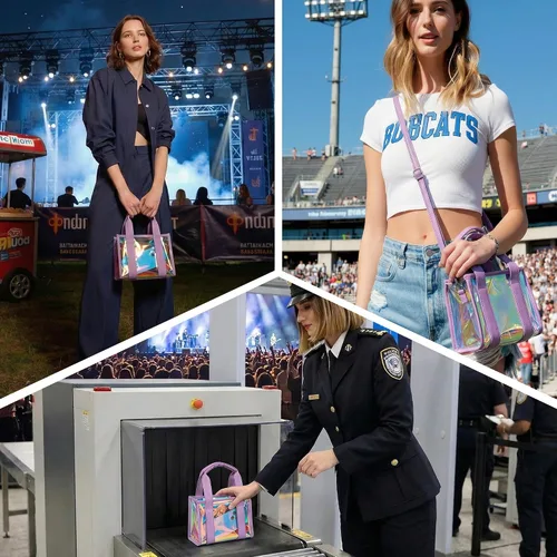 Miniatura 7 de Bolsa transparente para eventos de estadio, bolsa de mano para estadio para mujer, mini bolso con correa cruzada