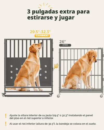 Miniatura 5 de Cammoo Jaula resistente de 48 pulgadas para perros grandes, paneles mejorados a prueba de masticación, panel de suelo ampliado con comodidad