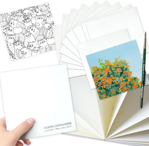Miniatura 26 de Cuaderno de bocetos de acuarela, cuaderno de 5x5 pulgadas con cubierta de tela cuadrada portátil, 20 hojas de papel de dibujo texturizado