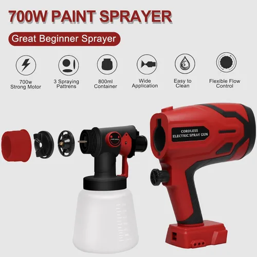 Miniatura 2 de Pulverizador de pintura inalámbrico para batería Milwaukee de 18 V, pulverizadores de pintura para interior del hogar, HVLP, eléctrico, sin aire