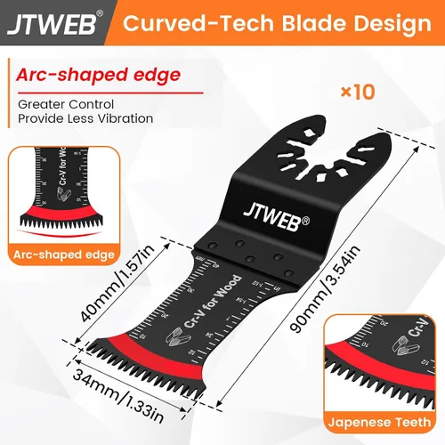 Miniatura 2 de JTWEB Hojas de sierra oscilantes de dientes japoneses de madera, 10 cuchillas multiherramienta con borde en forma de arco para madera, plástico