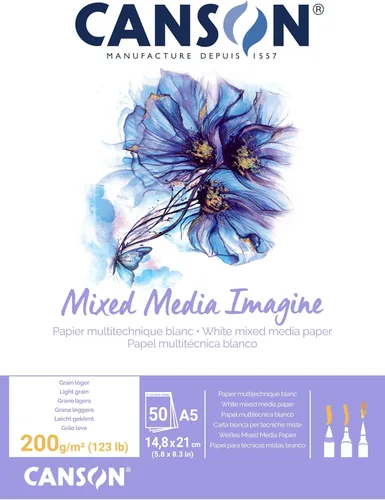 Miniatura 8 de Canson Imagine Mixed Media - Papel de 7.05 oz/m², color blanco natural, bloc A3, incluye 50 hojas