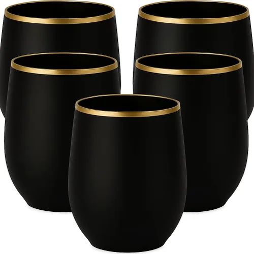 Oojami 40 vasos de 12 onzas irrompibles de plástico sin tallo, para vino, champán, whisky, elegantes, duraderos, desechables, para interiores y negro