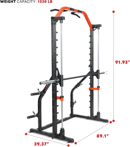Miniatura 5 de Sunny Health & Fitness - Estante de potencia prémium para máquina de sentadillas, alta capacidad de carga, altura ajustable, barra de dominadas