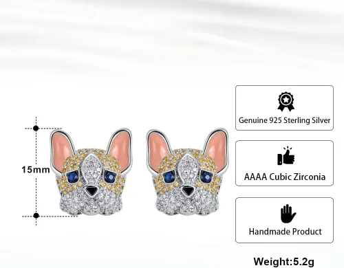Miniatura 4 de Frenchie Dog Earrings for Women and Girls by Ginger Lyne, CZ French Bulldog or Boston Terrier Stud Earring Cubic Zirconia