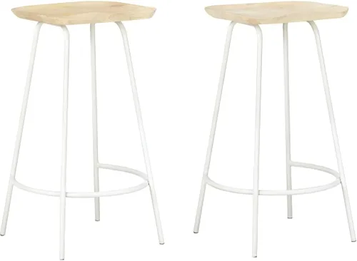 Miniatura 11 de Solid Mango Wood Bar Stools Set of 2 with Built-in Footrests Bleached Finish Counter Height Kitchen Island Stools for Home Dining and Living Room