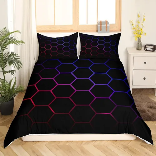 Miniatura 33 de Funda de edredón de panal para niños, hombres y niñas, juego de ropa de cama moderno con temática geométrica hexagonal, diseño de cuadrícula