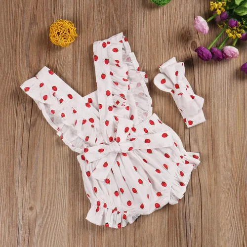 Miniatura 3 de Mameluco con volantes para niña recién nacida con diadema, ropa de verano