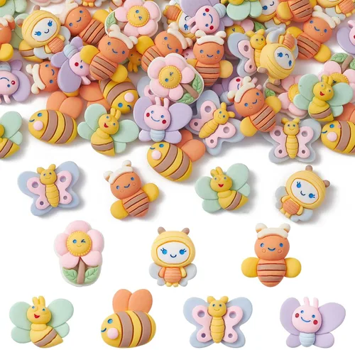 Ipotkitt 100 dijes de resina opaca con diseño de flores, abejas y mariposas, con parte trasera plana, para álbumes de recortes, accesorios de