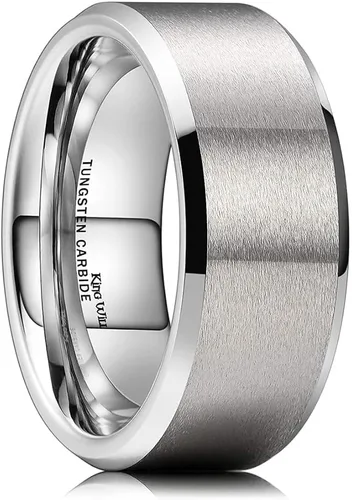 Miniatura 140 de King Will Anillo de boda de tungsteno para hombre, disponible en 15/64 a 25/64 de pulgada (6 a 10 mm), negro/plata, acabado mate, borde pulido