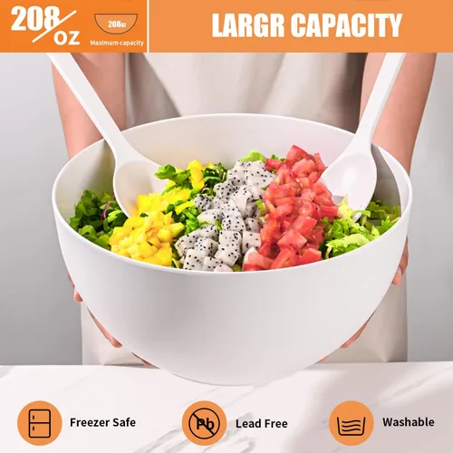 Miniatura 4 de LOVYANXUE Ensaladera con Tapa, Ensaladera de Fibra de Bambú Extra Grande de 30 cm con Juego de Servidores para Cocina, Ensaladera y Cuenco de Mezcla