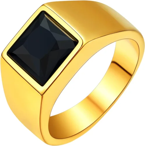 U7 Anillo de joyería de moda de ónix negroazul para hombres y mujeres, anillos de sello cuadrado de acero inoxidable para papá y padre, anillos de