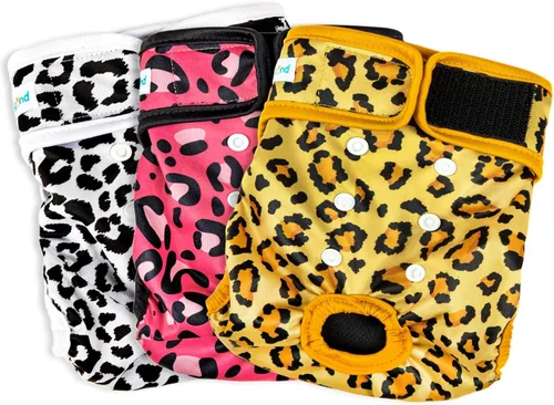 Paw Legend - Pañales reutilizables para perro hembra, 3 unidades Leopardo (forro negro)