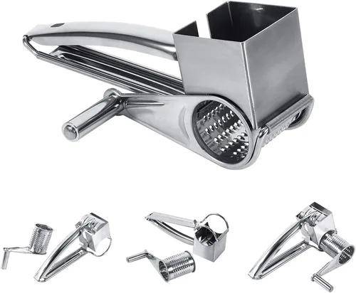 Miniatura 9 de Mouli - Rallador de queso de acero inoxidable, herramienta de cocina giratoria multifuncional para rebanar, triturar y rallar queso y verduras