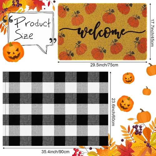 Miniatura 3 de Fabbay 2 tapetes de calabaza de otoño para puerta de Acción de Gracias, otoño, bienvenida, al aire libre, felpudo de calabaza en capas, alfombra a