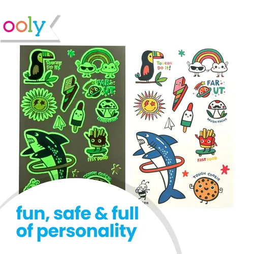 Miniatura 3 de Ooly Más de 40 tatuajes temporales que brillan en la oscuridad para niños, tatuajes temporales seguros y no tóxicos, obsequios para fiestas