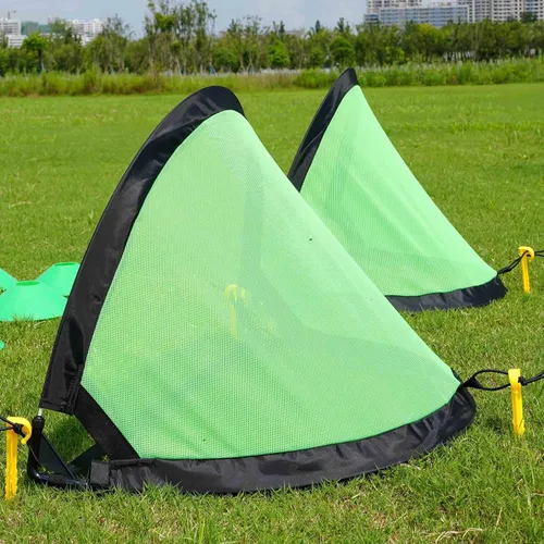Miniatura 6 de Poray Soccer Goal for Kid Easy-up Set of Two Portable Soccer Net 210D Oxford with 8 Field Marker Cones Extra Stakes Fun for Backyard and Soccer Verde