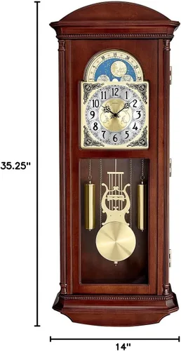 Miniatura 9 de Bulova Litchfield - Reloj de pared regulador grande, modelo C4332, diseño clásico de péndulo, timbre armónico por hora, acabado marrón cereza