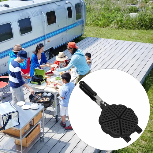 Miniatura 2 de Sartén para gofres de aleación de aluminio, antiadherente, diseño de corazón, estufa de campamento, sándwiches de aluminio para tostadas