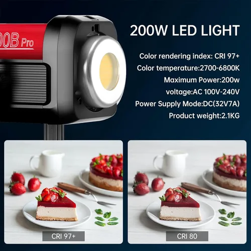 Miniatura 5 de GVM - Kit de iluminación continua de luz de estudio LED de 200 W para control de red de malla Bluetooth/DMX, 45400lux/3.3 ft con grabación de video