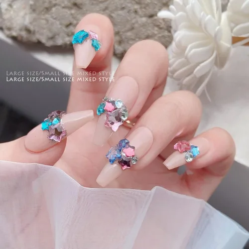 Miniatura 4 de 50 dijes de uñas de estrella de cristal, diamantes de imitación de estrellas 3D, gemas multicolor para arte de uñas, accesorios de uñas, pequeños