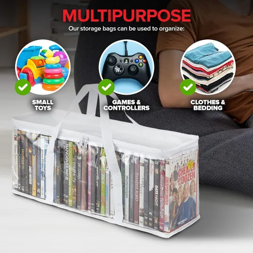 Miniatura 7 de Stock Your Home Bolsas de almacenamiento de DVD (Set de 4) Organizador de medios para DVDs, CDs, Discos Blu Ray, Estuches de películas, Cajas VHS