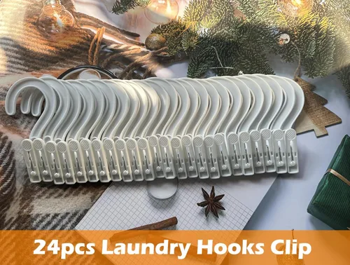 Miniatura 7 de 24 ganchos de plástico para la ropa, pasadores de plástico súper fuertes, para baño, viajes, portátil, color blanco Blanco 24 piezas