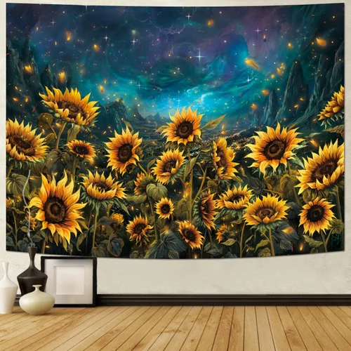 Miniatura 6 de Heynvioo Tapiz de girasol, galaxia, espacio, otoño, amarillo, floral, plantas, tapices, cielo estrellado, montaña, naturaleza, tapices para colgar