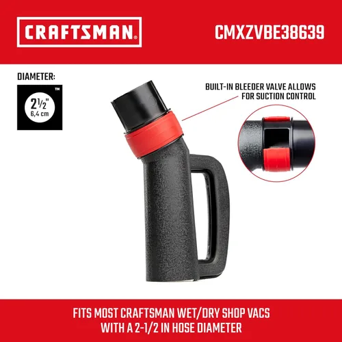 Miniatura 3 de CRAFTSMAN CMXZVBE38639 - Mango de agarre de manguera de 2-1/2 pulgadas, accesorio para aspiradora en seco y húmedo con válvula de purga, accesorio