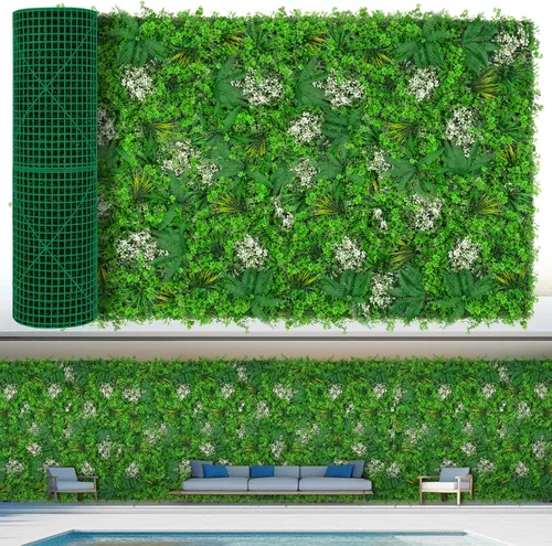 Miniatura 11 de Paneles de pared de césped de 20 x 20 pulgadas, 16 piezas de fondo de vegetación artificial con hojas resistentes a los rayos UV, decoración