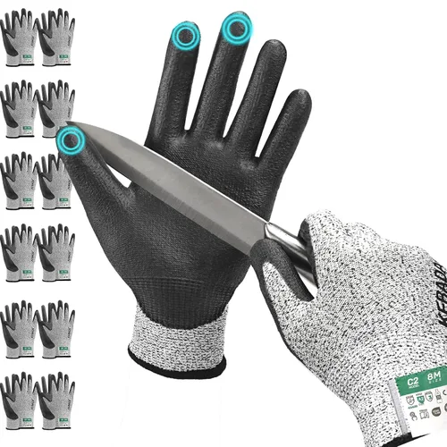 Miniatura 9 de Kebada Guantes resistentes a cortes, guantes de corte ANSI A2, revestimiento de poliuretano, pantalla táctil, modelo multiusos C2, 1 par, grande Gris
