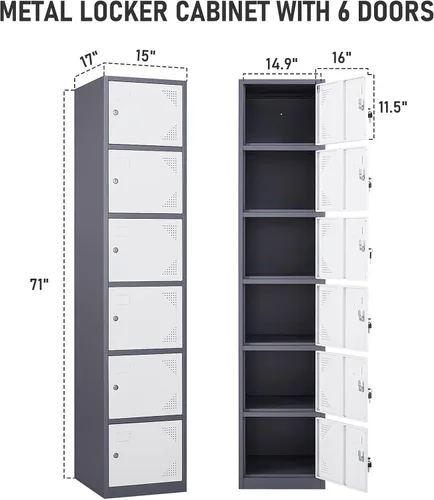Miniatura 3 de MIIIKO Gabinete de casillero de 6 puertas, gabinete de casilleros de almacenamiento con llaves, gabinete de casillero con cerradura para empleados