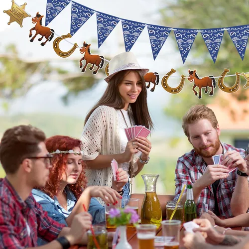 Miniatura 7 de Sinmoe 5 unidades de decoraciones de fiesta occidental de Yee Haw vaquero banderines del salvaje oeste banderín banderines colgantes para vaquero