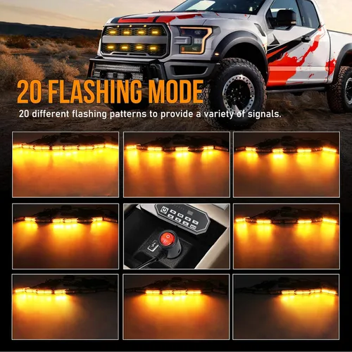 Miniatura 2 de Panel de control de luces estroboscópicas LED para rejilla, 20 modos intermitentes, montaje en superficie, 12 LED, impermeable, mini barra de luz