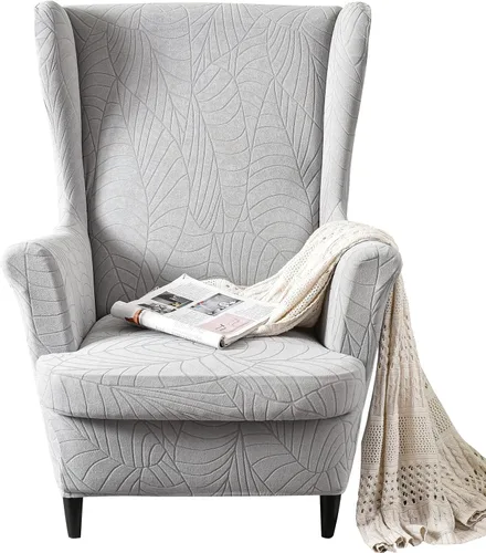 Miniatura 10 de OKYUK Wingback - Funda para silla, 2 piezas, tela jacquard de elastano, elástica, con respaldo de ala, funda para silla, muebles, sofá con parte