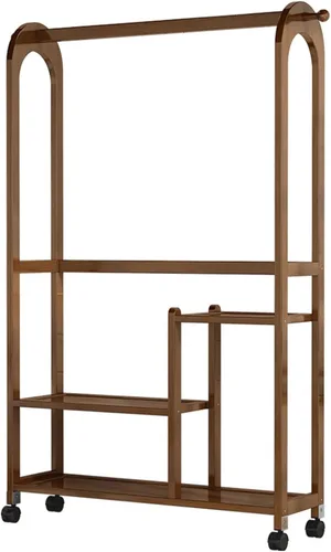 Miniatura 5 de Bamboo Clothing Rack for Hanging Clothes,Portable Garment Rack with Storage Shelves for Organizing Clothes and Shoes,Free Standing Clothes Racks for