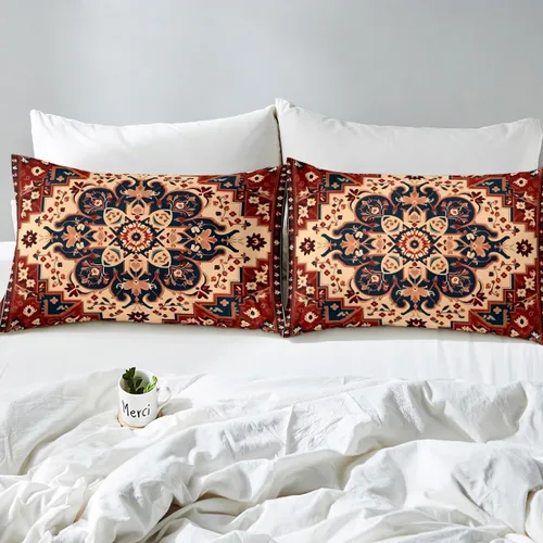 Miniatura 5 de Erosebridal Juego de sábanas y fundas de almohada vintage con estampado floral oriental para niños pequeños, juego de sábanas de medallón persa