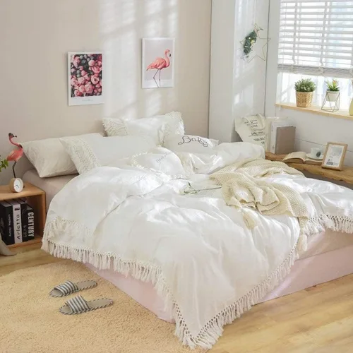 Miniatura 40 de Edredón hippie puro con borlas para dormitorio, manta bohemia con flecos indios, funda de edredón de algodón para mujer con fundas de almohada