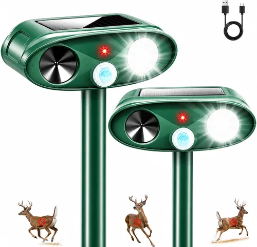 2026 Sonic Fortress Pro - Dispositivos repelentes de ciervos mejorados, paquete de 2 repelentes solares ultrasónicos de animales con sensor de