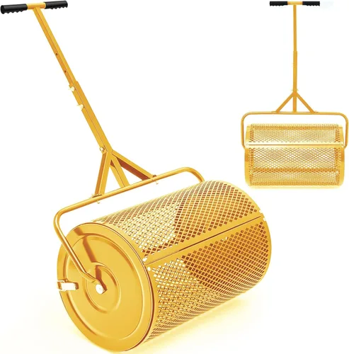 Miniatura 8 de Hiboom Esparcidor de compost de 36 pulgadas, esparcidor de turba y musgo, rodillo de estiércol con mango ajustable en forma de T, malla metálica