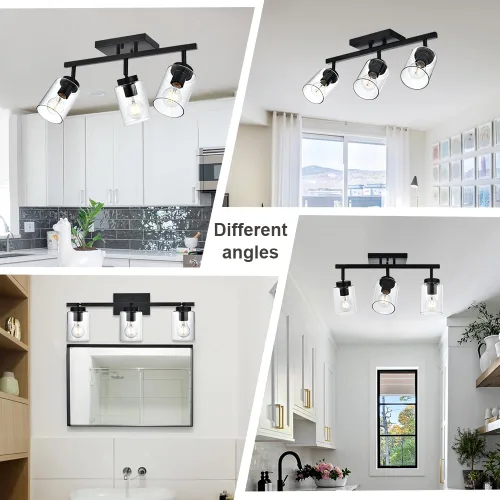 Miniatura 3 de 3 apliques de pared negros de luz para tocador de baño con pantalla de vidrio transparente, lámpara clásica con cabezal de luz giratoria, lámpara
