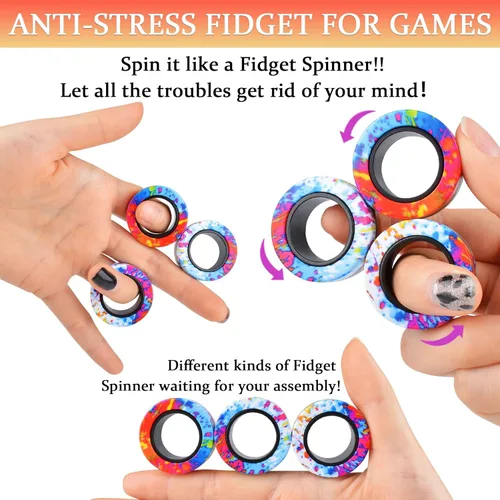 Miniatura 4 de Juego de 3 piezas de anillos magnéticos fidget, juguetes magnéticos fidget ideales para TDAH y ansiedad para adultos, anillos spinner fidget