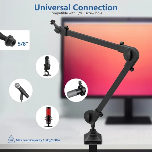 Miniatura 7 de Soporte de brazo para micrófono con conector de 5/8 pulgadas, suspensión de brazo de estudio, soporte de micrófono ajustable para HyperX/Shure SM7B