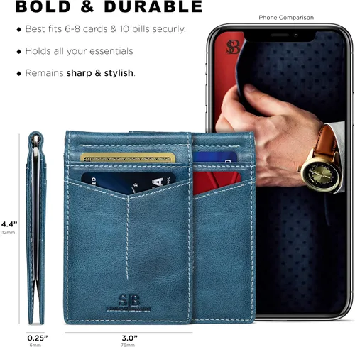 Miniatura 3 de SERMAN BRANDS RFID Blocking Wallet Slim Bifold - Genuine Leather Minimalist Front Pocket Wallets for Men with Money Clip Gift