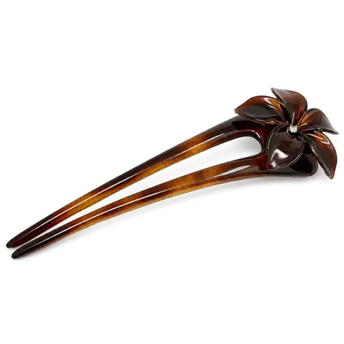 Parcelona French Belle Flower Gran Tortuga Shell Brown Slide Hair Celuloide Chignon Moño Pelo Updo U Stick Pin con cristal