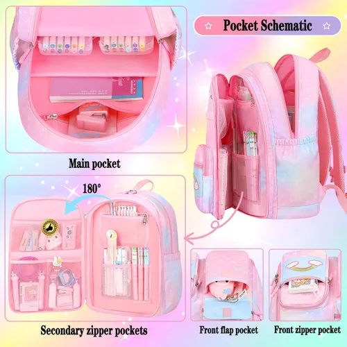 Miniatura 3 de Jcobvig Mochila de arcoíris para niñas y niños, linda mochila escolar para estudiantes con bolsa para bolígrafos, bolsa de viaje para portátil